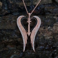 Rose Gold Plated 925K Silver Dagger Wing Necklace