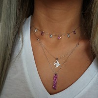 Rose Gold Plated 925K Silver Love Design Combine Necklace