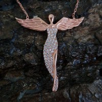 Rose Gold Plated 925K Silver Angel Wing Necklace