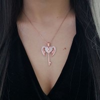 Rose Gold Plated 925K Silver Angel Wings Heart  Personalized Necklace