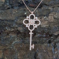 Rose Gold Plated 925K Silver Key Stone Necklace