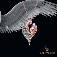 Rose Gold Plated 925K Sterling Silver Angel Mom Baby Necklace