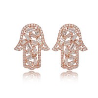 Rose Gold Plated 925K Sterling Silver Baguette Earring Baguette Earring Fashion Designer Earring Fatima\'s Hand Earring Hamsa Earring