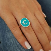 Rose Gold Plated 925K Sterling Silver Letter C Personalized Ring