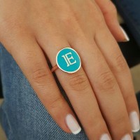 Rose Gold Plated 925K Sterling Silver Letter E Personalized Ring