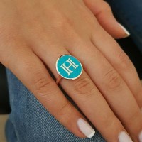 Rose Gold Plated 925K Sterling Silver Letter H Personalized Ring