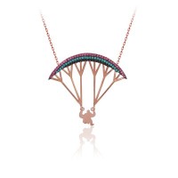 Rose Gold Plated 925K Sterling Silver Parashute Paragliding Necklace