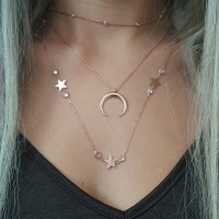 Rose Gold Plated 925K Silver Star Moon Combine Necklace