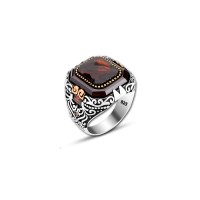 925 Silver Red Zircon Stone Ring For Men