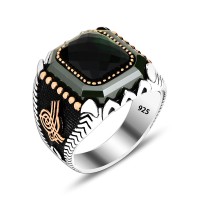 925 Silver Green Zircon Stone Ring For Men