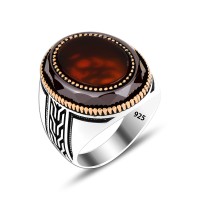 925 Silver Red Carnelian Ring For Men