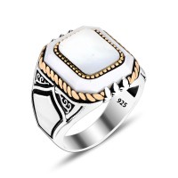 925 Silver Mother Of Pearl Ottoman Men Ring