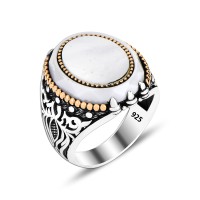925 Silver Mother Of Pearl Ottoman Man Ring