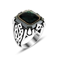 925 Silver Green Zircon Stone Ring For Men