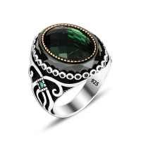925 Silver Green Zirkon Ottoman Man Rings