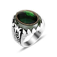 925 Silver Green Zirkon Tulip Ottoman Men Ring