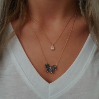 Silver Rose Gold P. 925K Sterling Design Butterfly Necklace