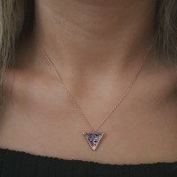 Silver Rose Gold P. 925K Sterling Design Triangle Pave Necklace