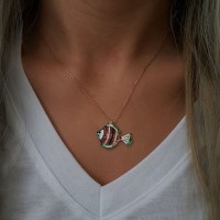 Silver Rose Gold P. 925K Sterling Fish Necklace