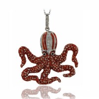 Sterling Silver Gold P. Enamel Octopus Charm Pendant Necklace