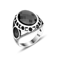 925 Silver Black Zirkon Stone Ottoman Man Ring