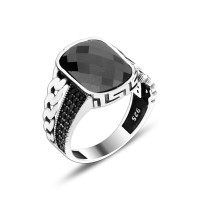 925 Silver Black Zirkon Stone Cuban Pave  Pattern Man Ring