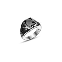 925 Silver Black Zircon Stone Ring For Men