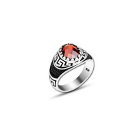 925 Silver Red Zircon Stone Ring For Men