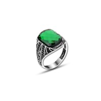 925 Silver Green Zircon Stone Ring For Men