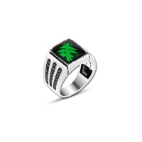 925 Silver Green Zircon Stone Ring For Men