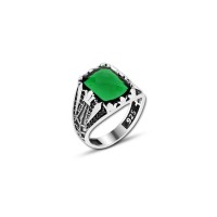 925 Silver Green Zircon Stone Ring For Men