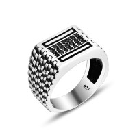 925 Silver Stone Pattern Ottoman Men Ring