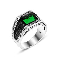 925 Silver Green Zirkon Pattern Ottoman Men Ring