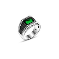 925 Silver Green Zircon Stone Ring For Men