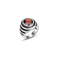 925 Silver Red Zircon Stone Ring For Men