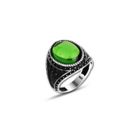 925 Silver Green Zircon Stone Ring For Men