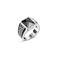 925 Silver Black Zircon Stone Ring For Men