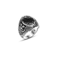 925 Silver Black Zircon Stone Double Headed Eagle Ring For Men