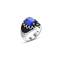 925 Silver Blue Zircon Stone Ring For Men