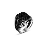 925 Silver Black Zircon Stone Ring For Men