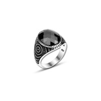 925 Silver Black Zircon Stone Ring For Men