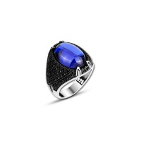 925 Silver Blue Zircon Stone Ring For Men