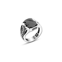 925 Silver Black Zircon Stone Ring For Men