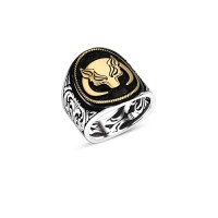 925 Silver Wolf and Moon Ring For Men