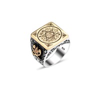 925 Silver Solomon Seal Islamic Pattern Ring For Men 