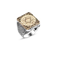 925 Silver Solomon Seal Pattern Ring For Men 