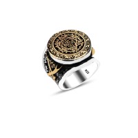 925 Silver Solomon Seal Sword Ring For Men 