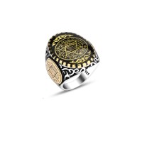 925 Silver Solomon Seal Motif Ring For Men 