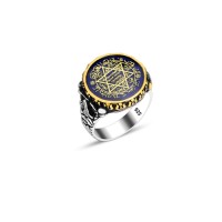 925 Silver Solomon Seal Ottoman Tugra Ring For Men 