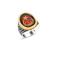 925 Silver Moon and Star Ring For Men 